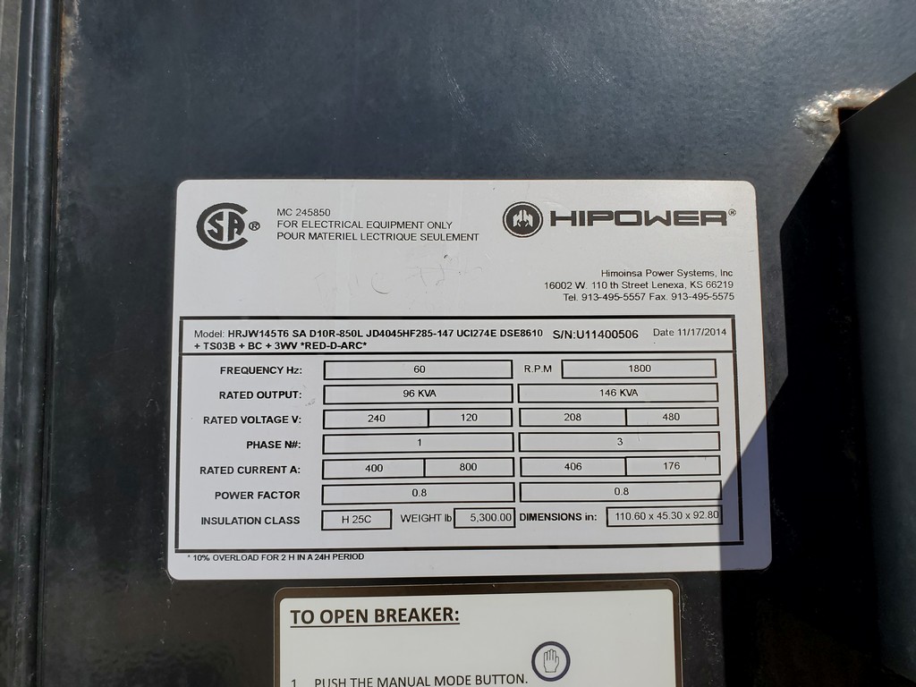 HiPower HRJW Generator Set