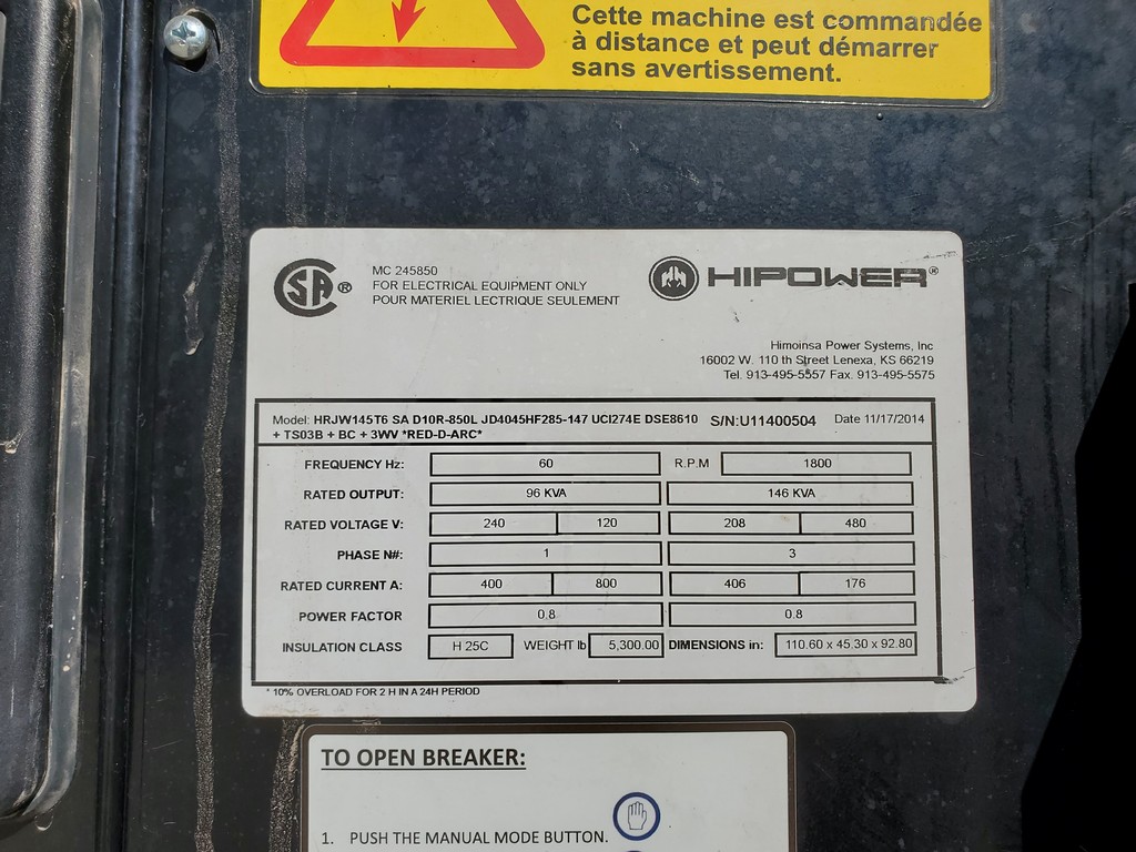 HiPower HRJW Generator Set