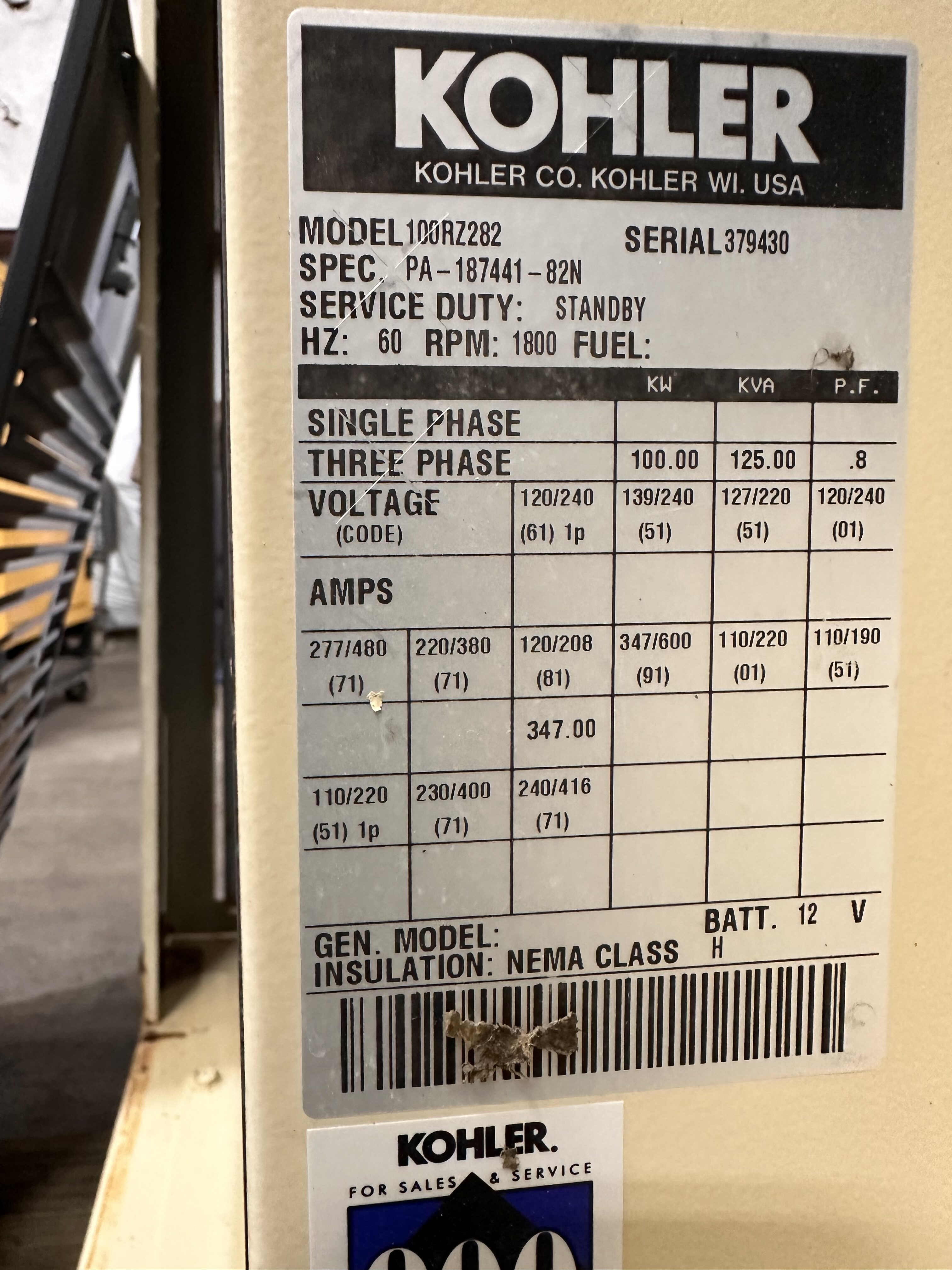 Kohler RZ Generator Set rotated