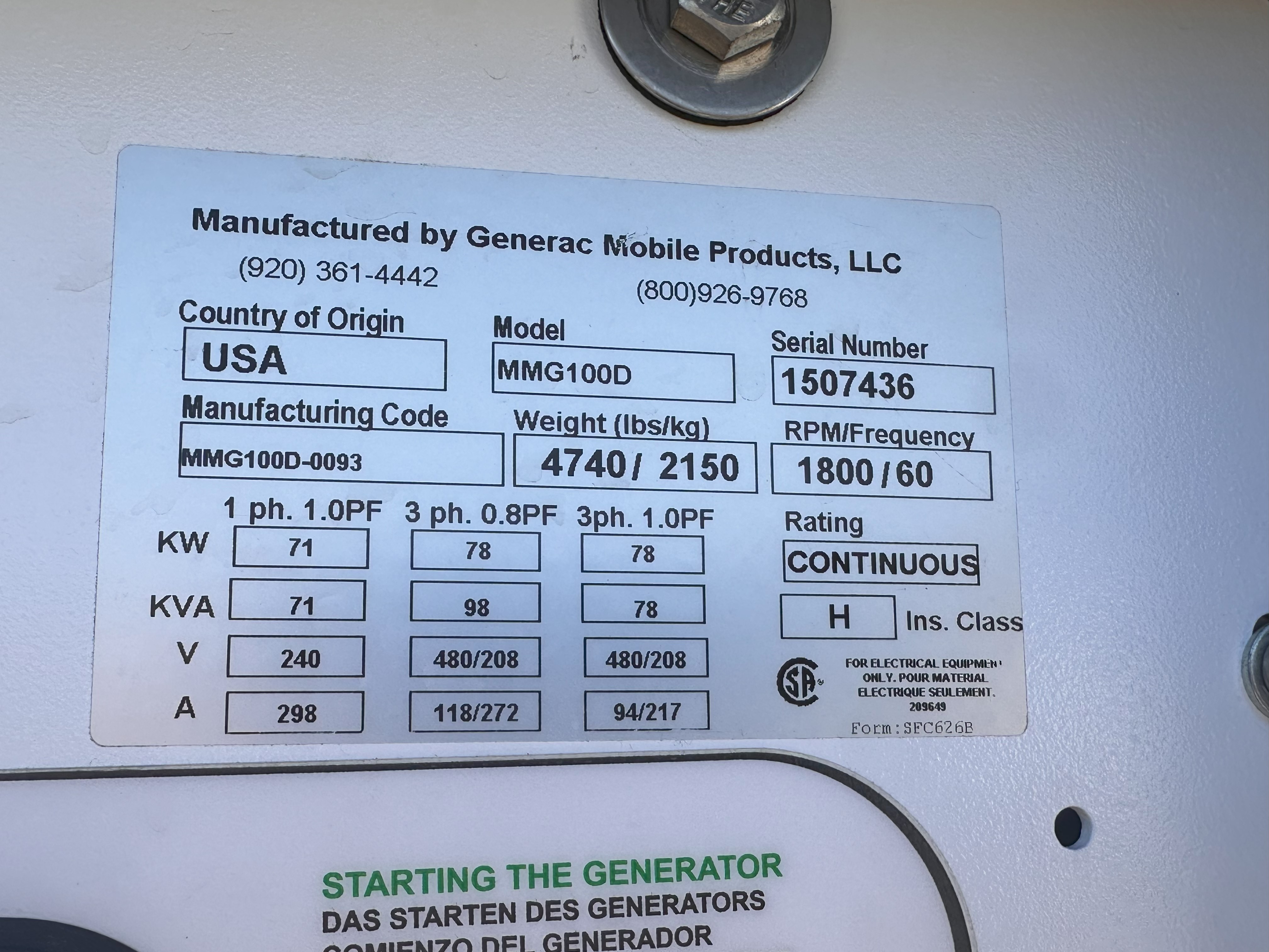 Generac MMGD Generator Set 