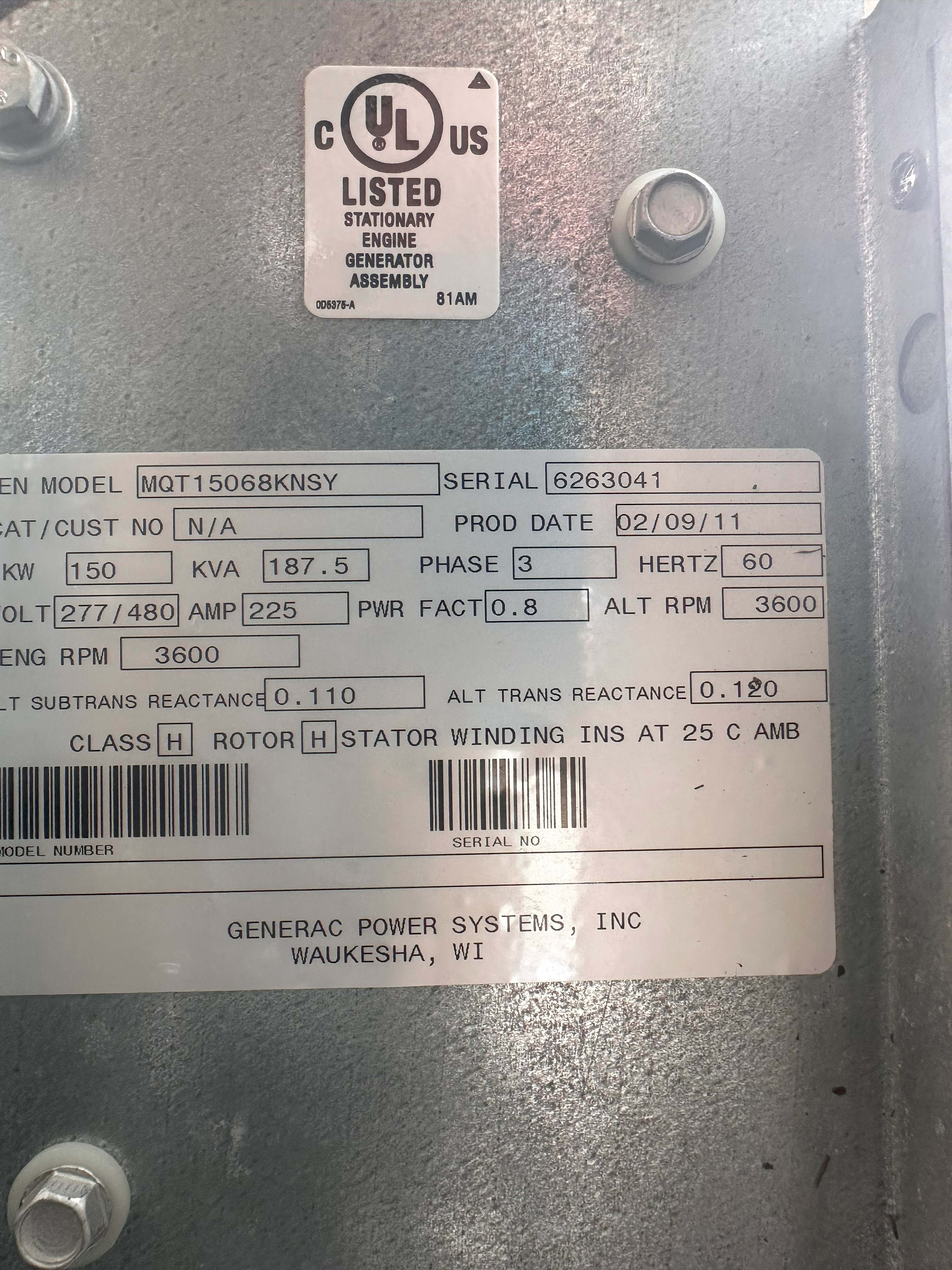 Generac kW Natural Gas Generator Set