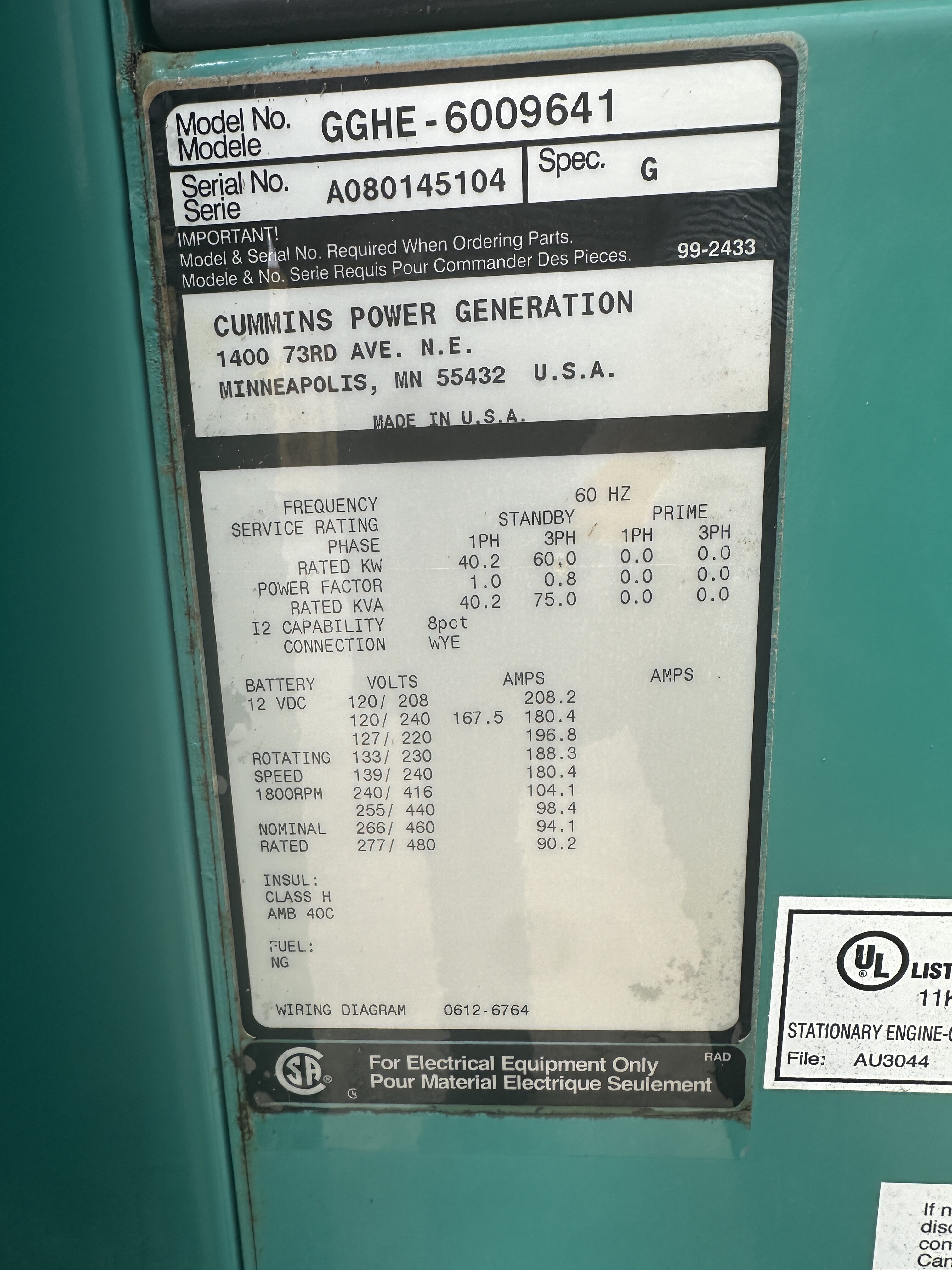 Used Cummins kW Generator Set  rotated